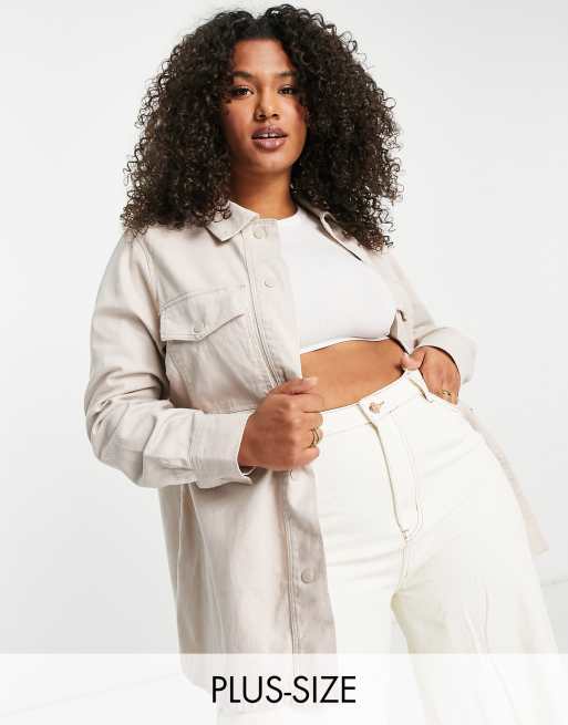 New Look Curve - Camicia giacca in cotone color pietra