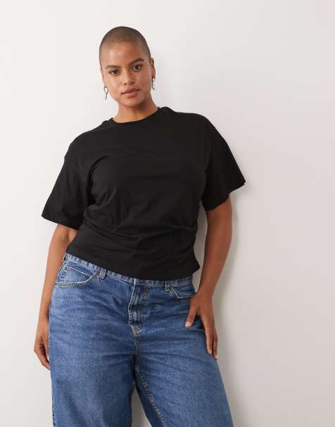 New Look Curve camiseta con detalle de corsé y fruncido en negro - view 1