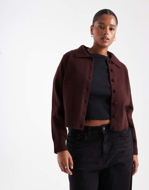 New Look Curve - Cardigan color bordeaux scuro con colletto