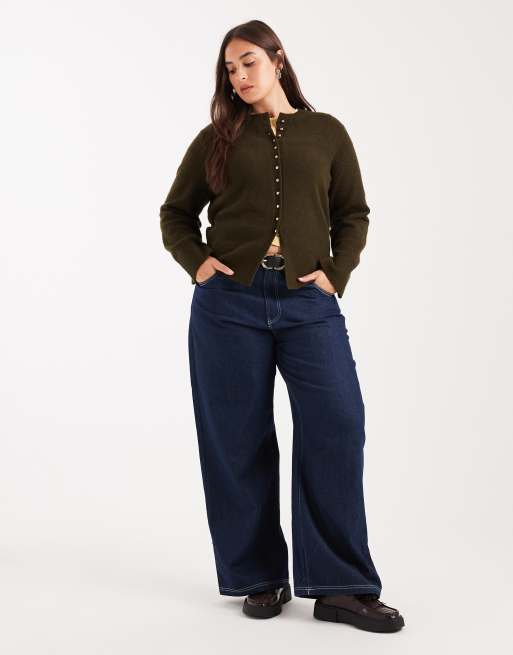 New Look Curve - Cardigan girocollo kaki | ASOS