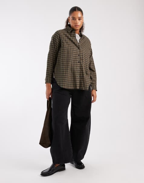 New Look Curve check long sleeve shirt in green pattern - view 1