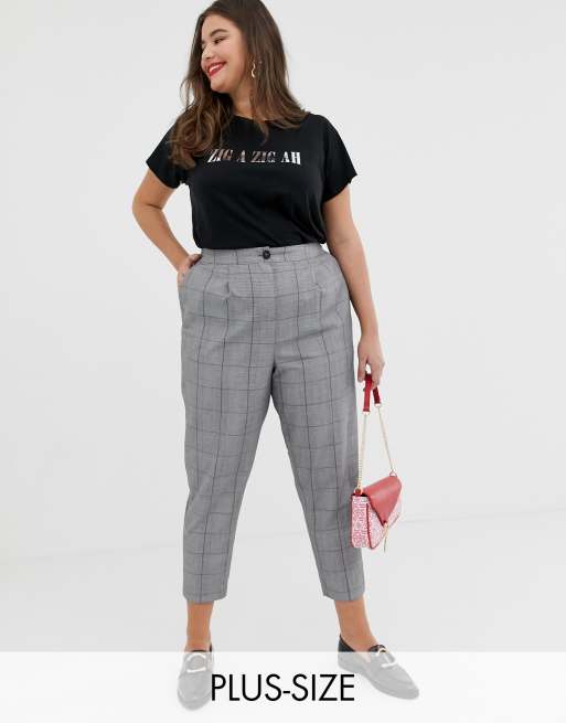 New Look Curve Check Pants In Gray