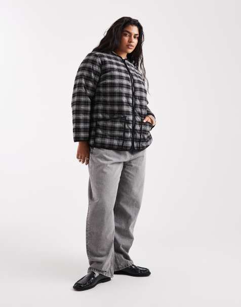 New Look Curve check quilt padded jacket in black