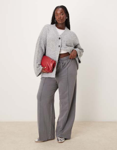 New Look Curve – Ciemnoszare joggersy z szerokimi nogawkami i zaszewkami - view 1