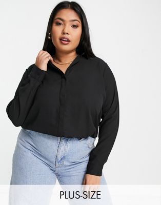 New Look Curve button through shirt in black