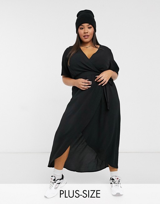 New Look Curve classic flutter sleeve wrap dress in black