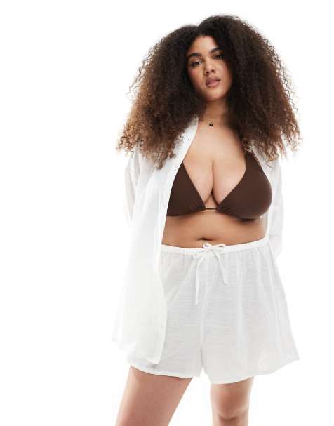 New Look Curve co-ord cotton beach short in white - view 1