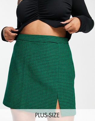 New Look Curve co-ord split hem mini skirt in green check - ASOS Price Checker