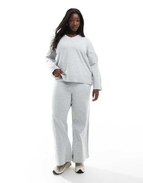 New Look Curve co-ord wide leg knitted trousers in light grey - view 1