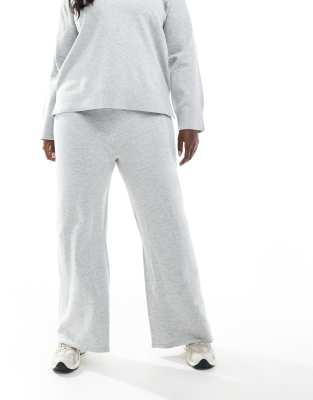 New Look Plus New Look Curve co-ord wide leg knitted trousers in light grey
