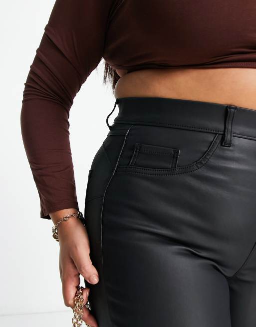 New Look Plus New Look Curve faux leather coated lift & shape skinny jeans  in black - ShopStyle