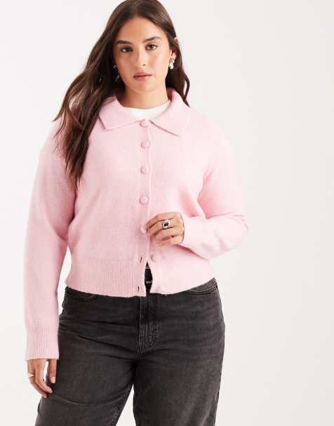 New Look Curve collared cardigan in bright pink - view 1