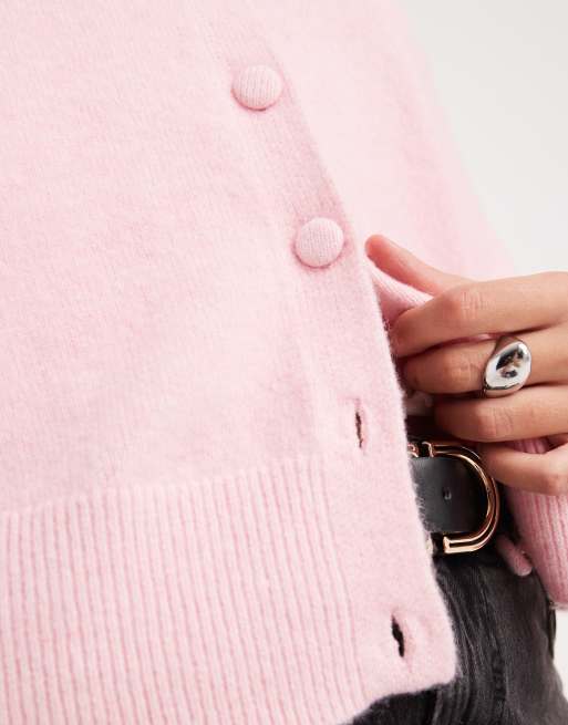 New Look Curve collared cardigan in bright pink, 4 of 4