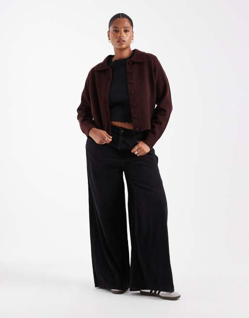 New Look Curve collared cardigan in dark burgundy, 2 of 4