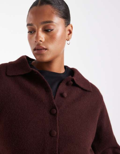New Look Curve collared cardigan in dark burgundy, 4 of 4