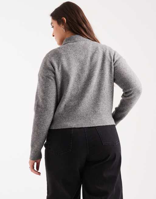 New Look Curve collared cardigan in mid grey, 4 of 4