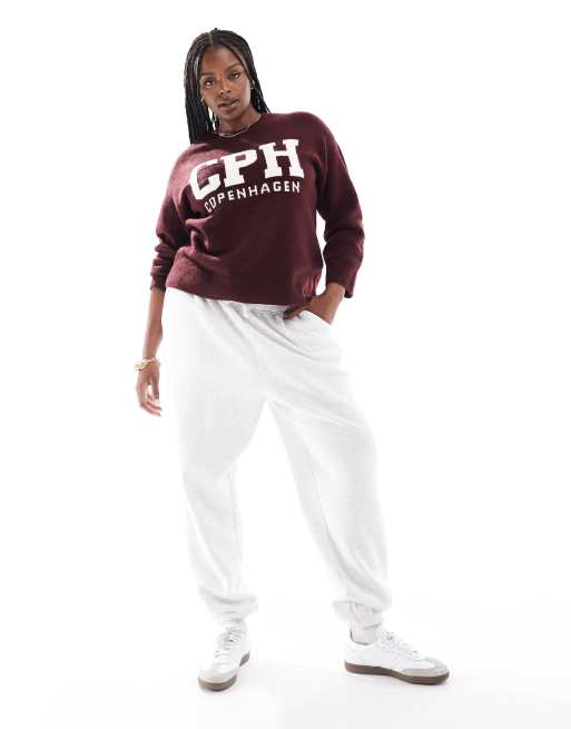 New Look Curve Copenhagen slogan jumper in burgundy, 4 of 4