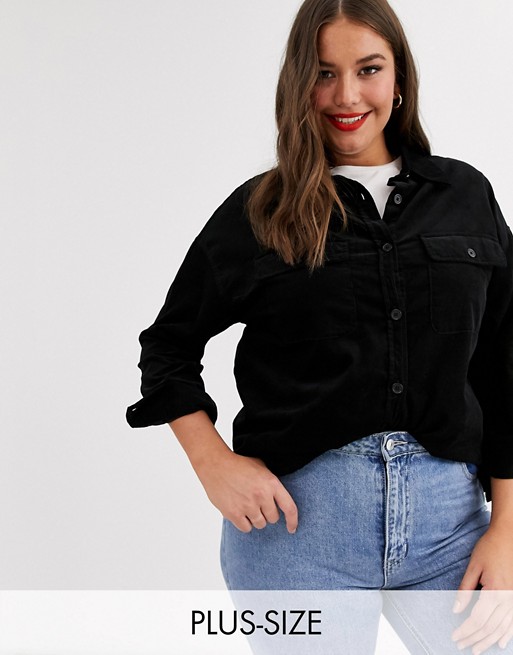 New Look Curve cord long sleeve shirt in black
