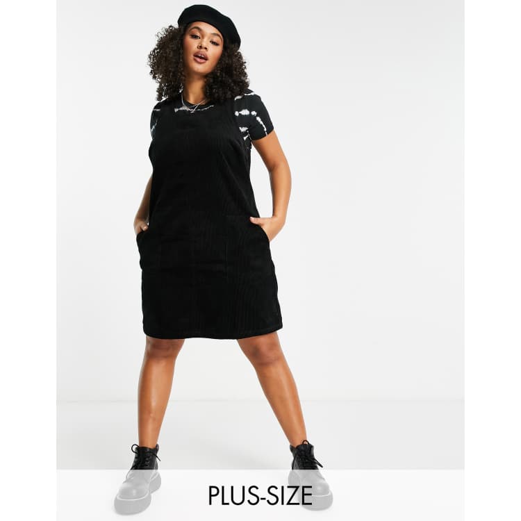 New Look Curve corduroy pinafore dress in black ASOS