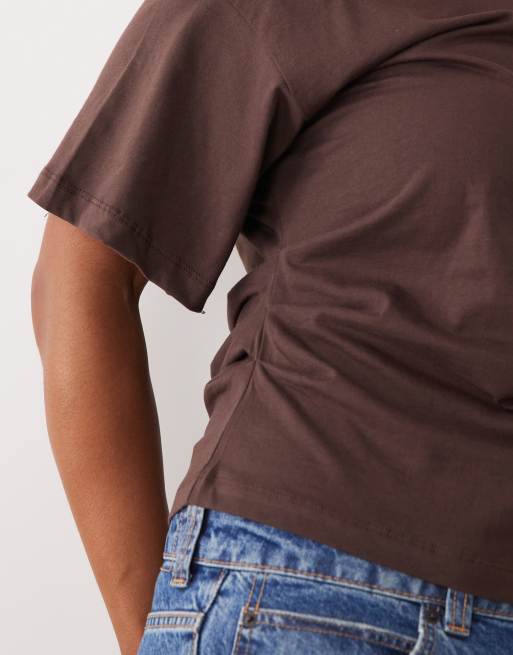 New Look Curve corset T-shirt met gerimpeld detail in donkerbruin, 3 van 4