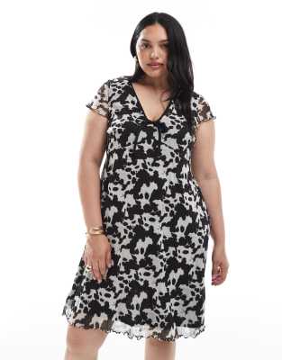 New Look Plus New Look Curve cow print mesh mini dress in brown