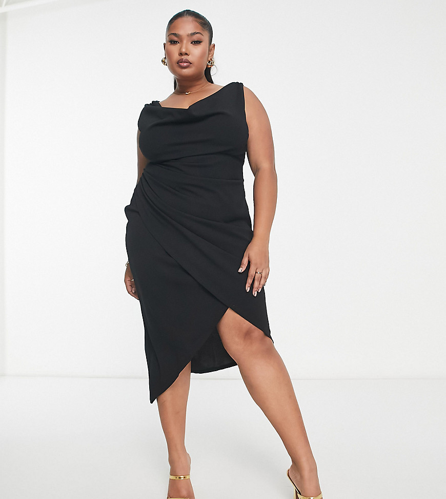 New Look Curve cowl neck structured midi dress in black