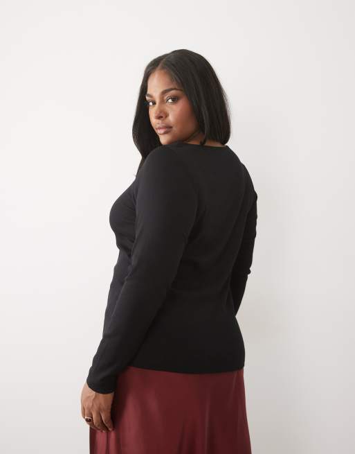 New Look Curve crew neck cardigan in black, 3 of 4