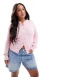 [New Look Plus] New Look Curve crew neck cardigan in pink 20 Light Pink