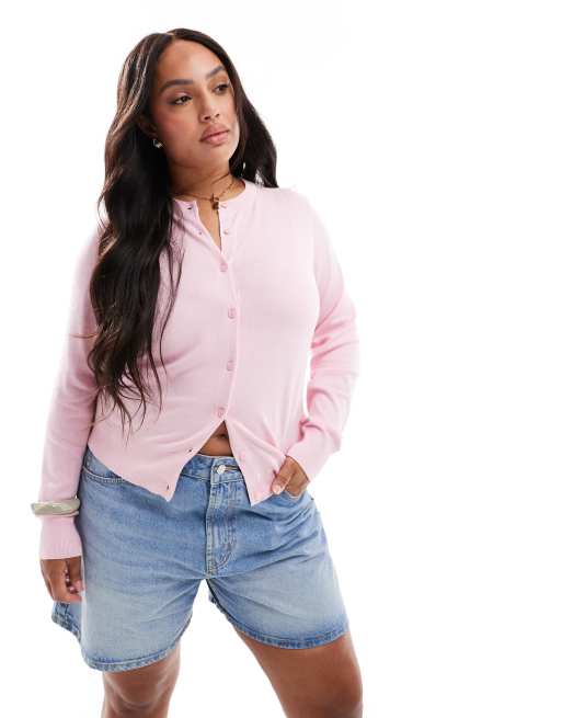 New Look Curve crew neck cardigan in pink