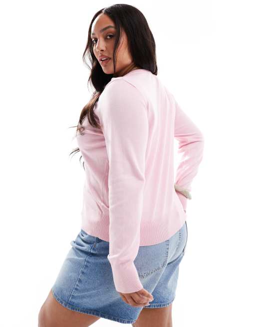 New Look Curve crew neck cardigan in pink, 4 of 4