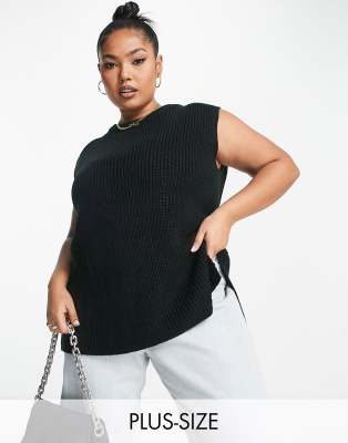 New Look Curve crew neck knit vest in black