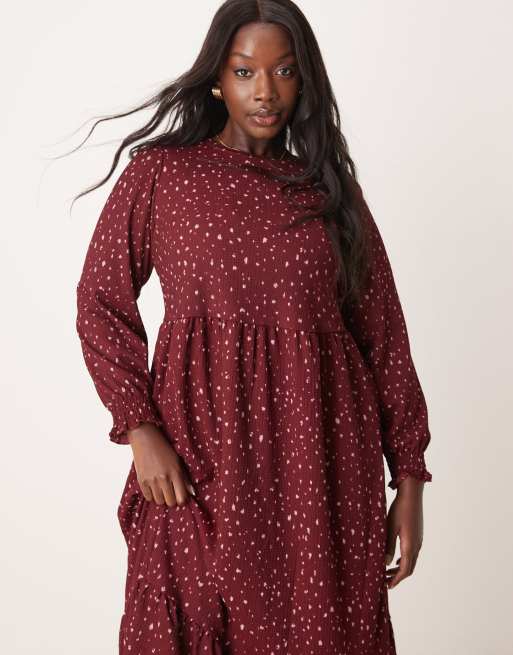 Berry Long Sleeve A-Line Penni Midi Dress