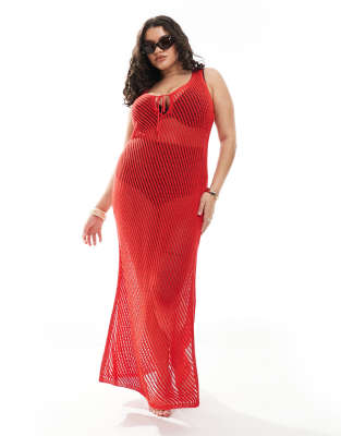 New Look Curve crochet maxi dress in red