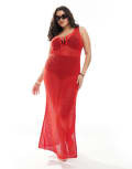 [New Look Plus] New Look Curve crochet maxi dress in red 22 Bright red