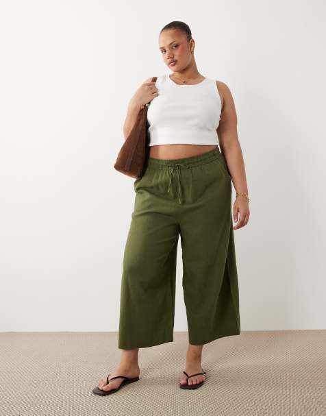 New Look Curve - Cropped broek van linnenmix in kaki - view 1