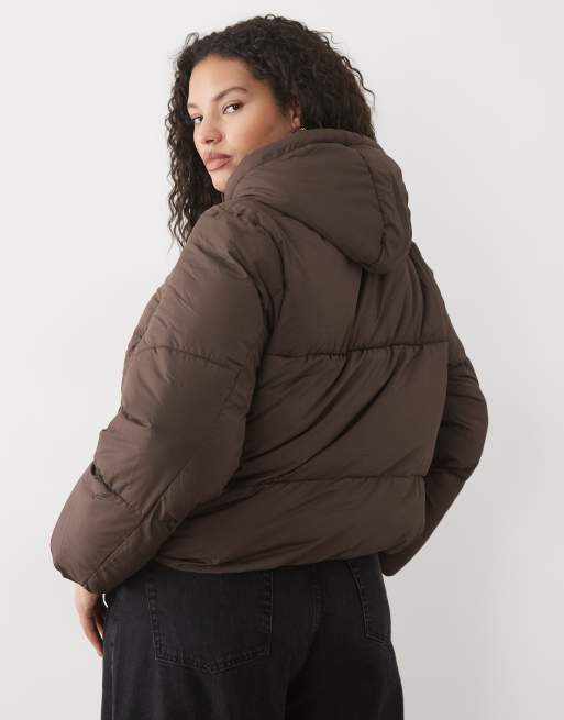 New Look Curve cropped pufferjack in donkerbruin, 2 van 4