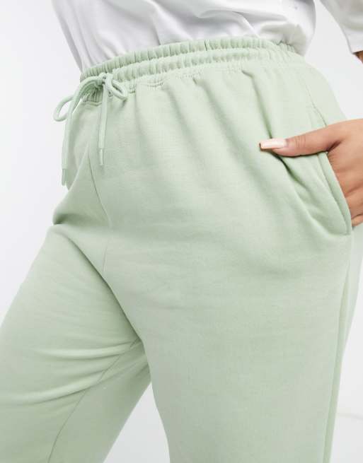 New Look Curve cuffed joggers in light green