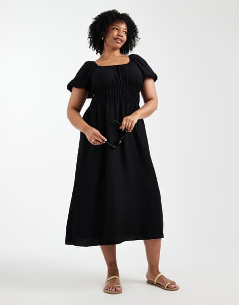 New Look Curve – Czarna sukienka midi typu milkmaid - view 1