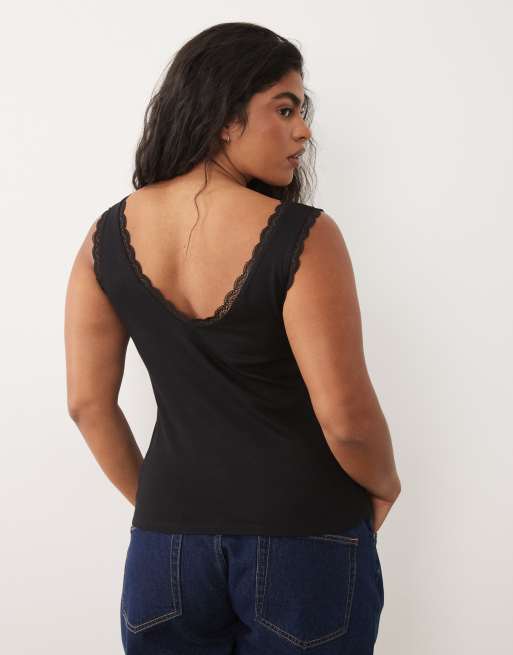 New Look Curve – Czarny top na ramiączkach z koronką, 4 z 4
