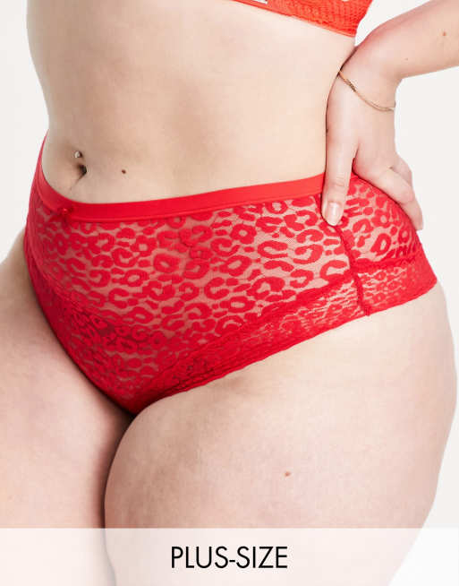New Look Curve – Czerwone koronkowe figi brazylijskie w zwierzęcy wzór