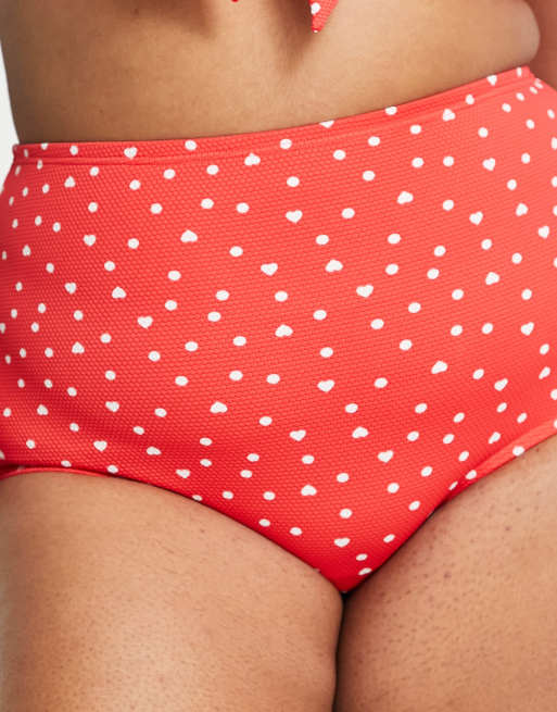 New Look Curve – Czerwony dół od bikini z wysokim stanem w groszki, 3 z 4