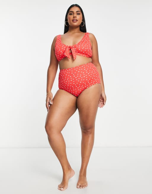 New Look Curve – Czerwony dół od bikini z wysokim stanem w groszki, 4 z 4