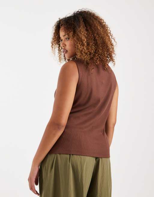 New Look Curve - Débardeur boutonné à encolure bateau - Marron foncé, 4 de 4