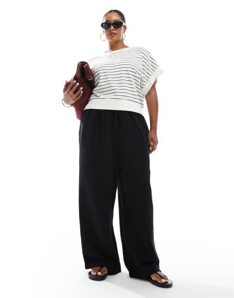 New Look Curve double cloth wide leg trousers in black - view 1