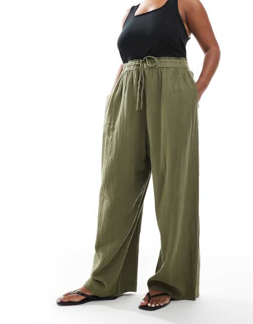 New Look Curve – Dwuwarstwowe spodnie z szerokimi nogawkami w kolorze khaki, 3 z 5