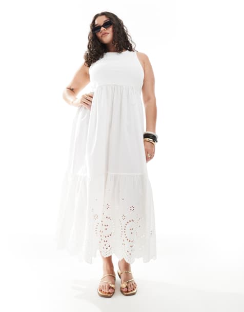 New Look Curve embroidered midi dress in white - view 1