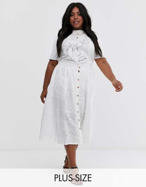 White embroidered midi skirt sale