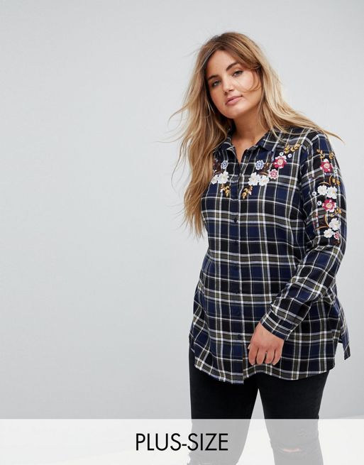 New Look Curve Embroidered Placement Check Shirt