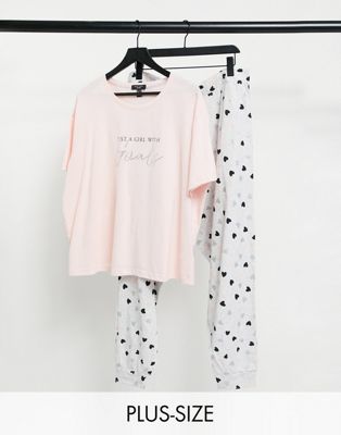 Pyjamas New Look Curve - Ensemble de pyjama avec jogger et t-shirt à inscription This Girl Has Goals - Rose