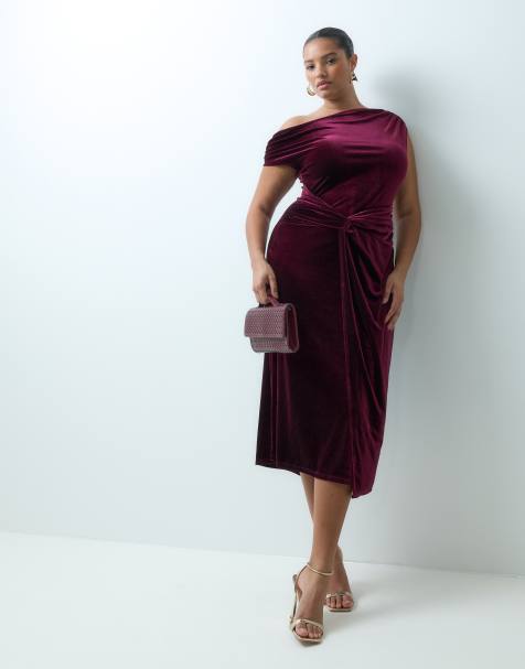 New Look Curve fallen shoulder split detail maxi dress in burgundy - view 1